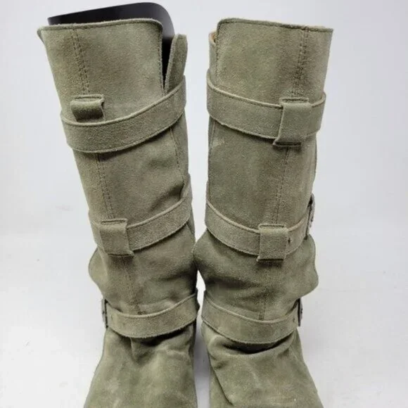 Fiorentini + Baker | Eternity Suede Leather Tall Moto Boots Olive Green - Picture 2 of 16